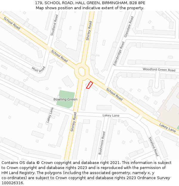 179, SCHOOL ROAD, HALL GREEN, BIRMINGHAM, B28 8PE: Location map and indicative extent of plot