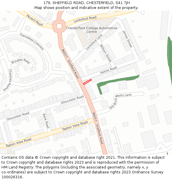 179, SHEFFIELD ROAD, CHESTERFIELD, S41 7JH: Location map and indicative extent of plot