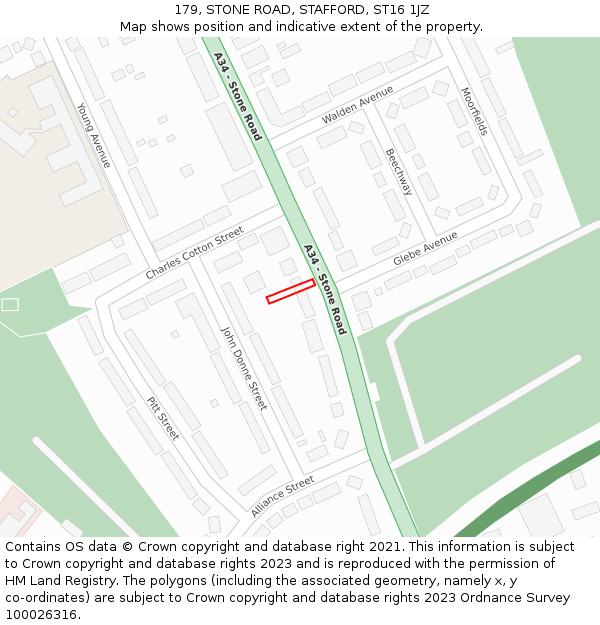 179, STONE ROAD, STAFFORD, ST16 1JZ: Location map and indicative extent of plot