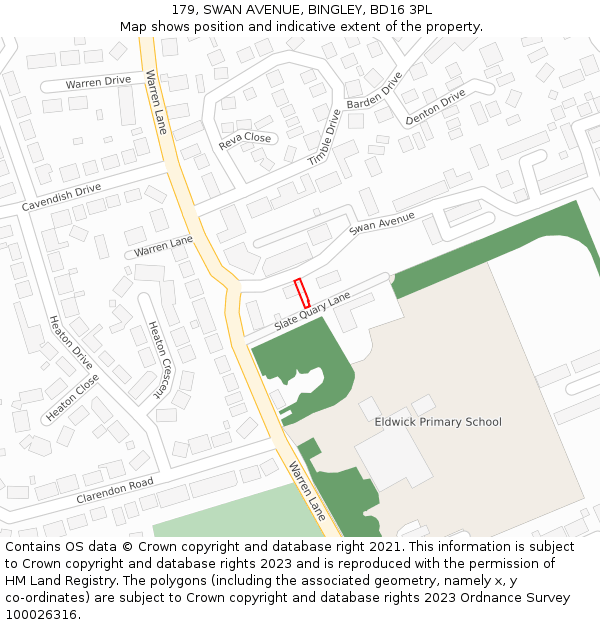 179, SWAN AVENUE, BINGLEY, BD16 3PL: Location map and indicative extent of plot