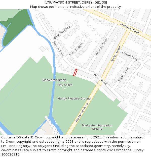 179, WATSON STREET, DERBY, DE1 3SJ: Location map and indicative extent of plot