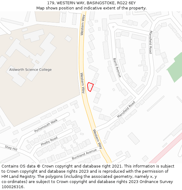 179, WESTERN WAY, BASINGSTOKE, RG22 6EY: Location map and indicative extent of plot