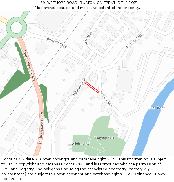 179, WETMORE ROAD, BURTON-ON-TRENT, DE14 1QZ: Location map and indicative extent of plot