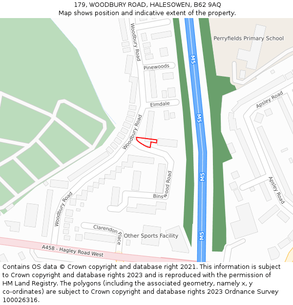 179, WOODBURY ROAD, HALESOWEN, B62 9AQ: Location map and indicative extent of plot