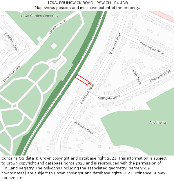 179A, BRUNSWICK ROAD, IPSWICH, IP4 4DB: Location map and indicative extent of plot