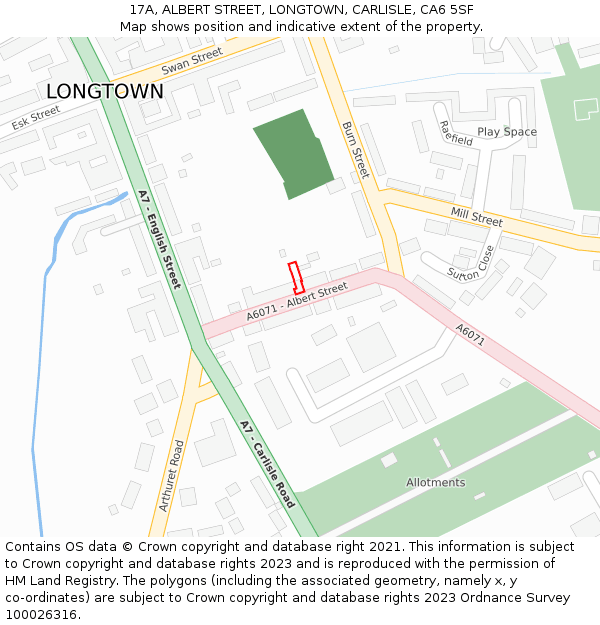 17A, ALBERT STREET, LONGTOWN, CARLISLE, CA6 5SF: Location map and indicative extent of plot
