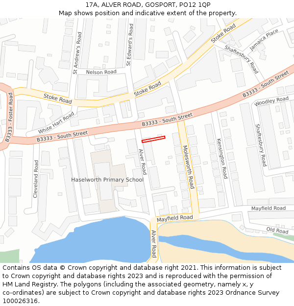 17A, ALVER ROAD, GOSPORT, PO12 1QP: Location map and indicative extent of plot