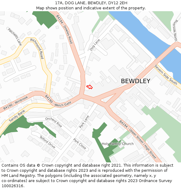 17A, DOG LANE, BEWDLEY, DY12 2EH: Location map and indicative extent of plot