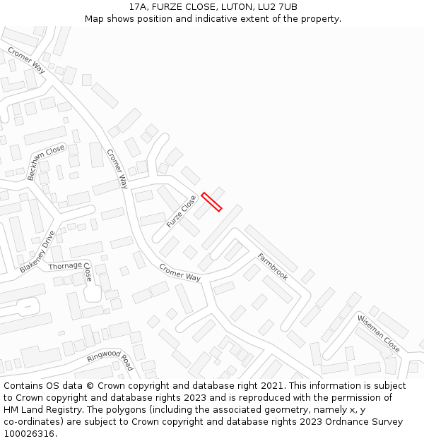 17A, FURZE CLOSE, LUTON, LU2 7UB: Location map and indicative extent of plot