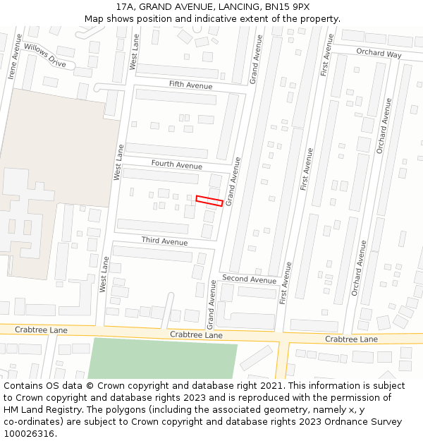 17A, GRAND AVENUE, LANCING, BN15 9PX: Location map and indicative extent of plot