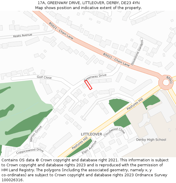 17A, GREENWAY DRIVE, LITTLEOVER, DERBY, DE23 4YN: Location map and indicative extent of plot
