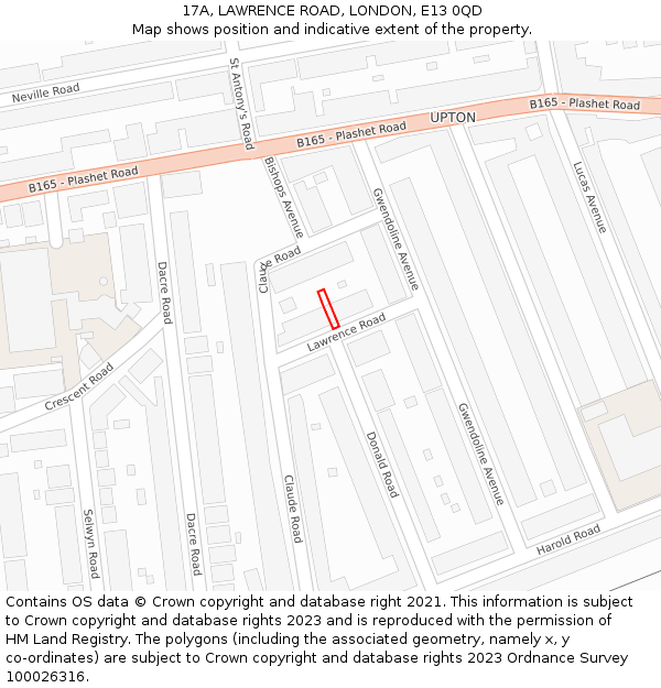 17A, LAWRENCE ROAD, LONDON, E13 0QD: Location map and indicative extent of plot