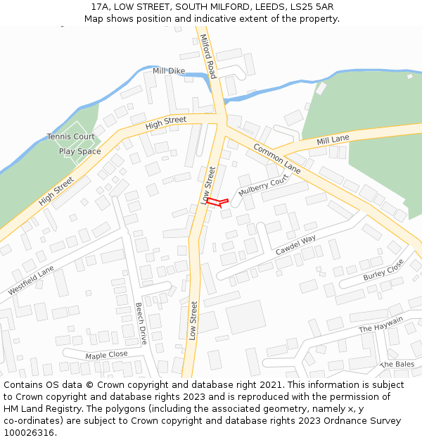 17A, LOW STREET, SOUTH MILFORD, LEEDS, LS25 5AR: Location map and indicative extent of plot