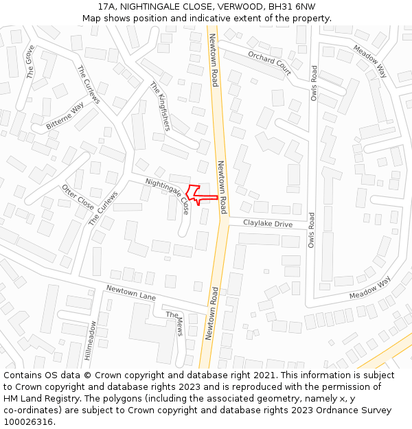 17A, NIGHTINGALE CLOSE, VERWOOD, BH31 6NW: Location map and indicative extent of plot
