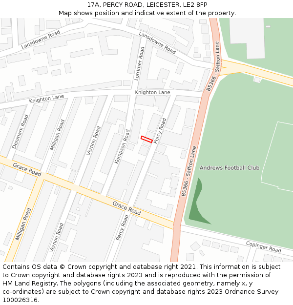 17A, PERCY ROAD, LEICESTER, LE2 8FP: Location map and indicative extent of plot