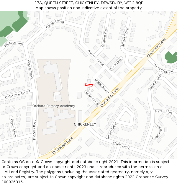 17A, QUEEN STREET, CHICKENLEY, DEWSBURY, WF12 8QP: Location map and indicative extent of plot