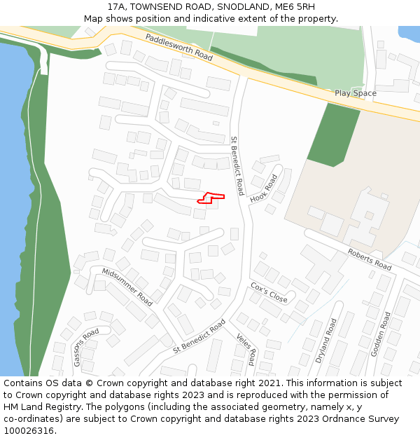 17A, TOWNSEND ROAD, SNODLAND, ME6 5RH: Location map and indicative extent of plot