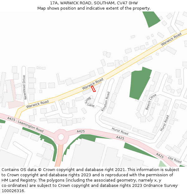 17A, WARWICK ROAD, SOUTHAM, CV47 0HW: Location map and indicative extent of plot