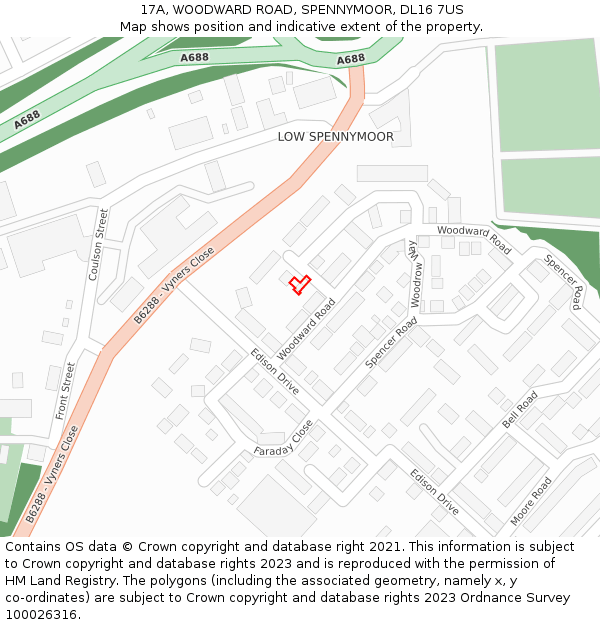 17A, WOODWARD ROAD, SPENNYMOOR, DL16 7US: Location map and indicative extent of plot