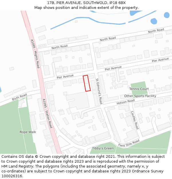 17B, PIER AVENUE, SOUTHWOLD, IP18 6BX: Location map and indicative extent of plot