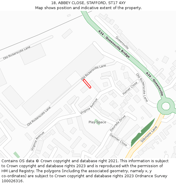 18, ABBEY CLOSE, STAFFORD, ST17 4XY: Location map and indicative extent of plot