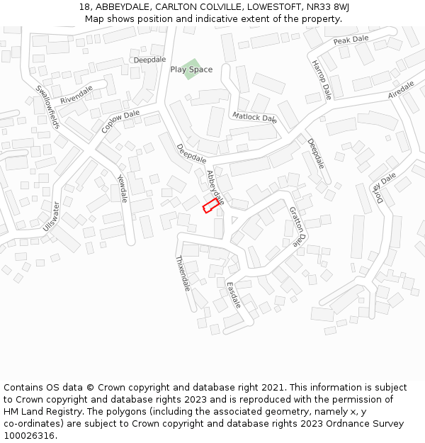 18, ABBEYDALE, CARLTON COLVILLE, LOWESTOFT, NR33 8WJ: Location map and indicative extent of plot