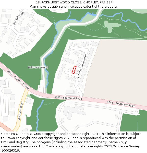 18, ACKHURST WOOD CLOSE, CHORLEY, PR7 1EF: Location map and indicative extent of plot
