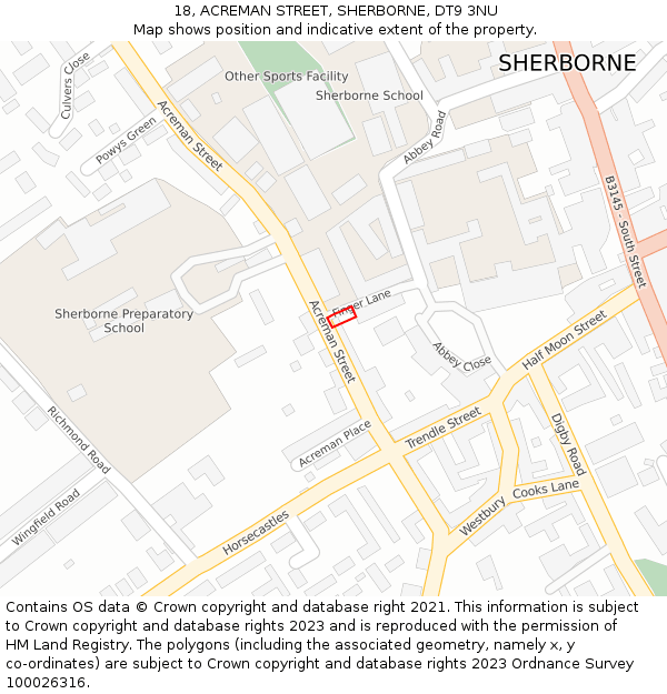 18, ACREMAN STREET, SHERBORNE, DT9 3NU: Location map and indicative extent of plot