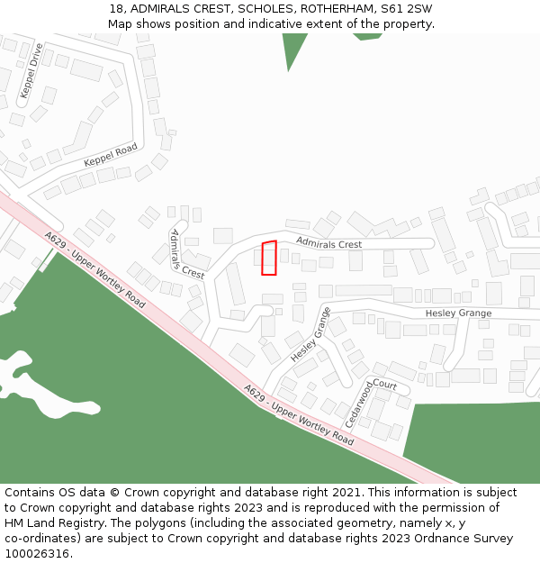 18, ADMIRALS CREST, SCHOLES, ROTHERHAM, S61 2SW: Location map and indicative extent of plot