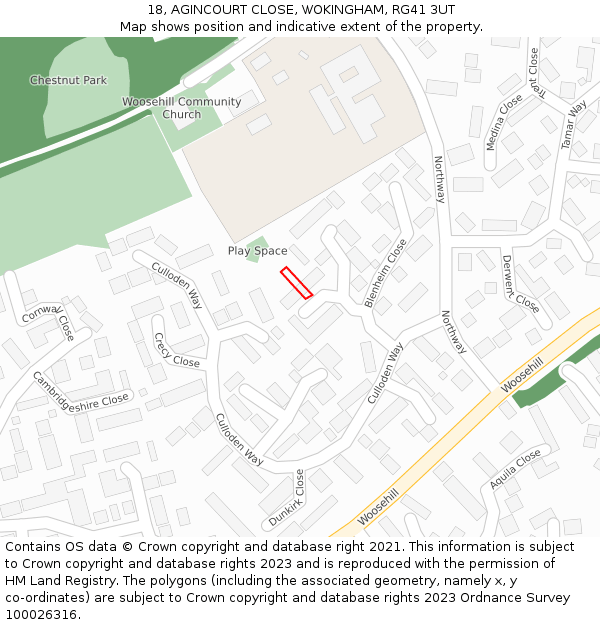 18, AGINCOURT CLOSE, WOKINGHAM, RG41 3UT: Location map and indicative extent of plot