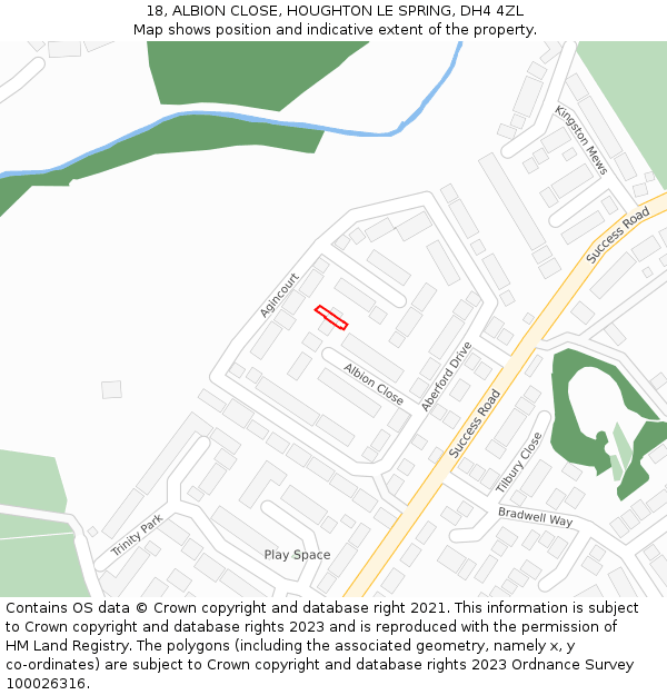 18, ALBION CLOSE, HOUGHTON LE SPRING, DH4 4ZL: Location map and indicative extent of plot