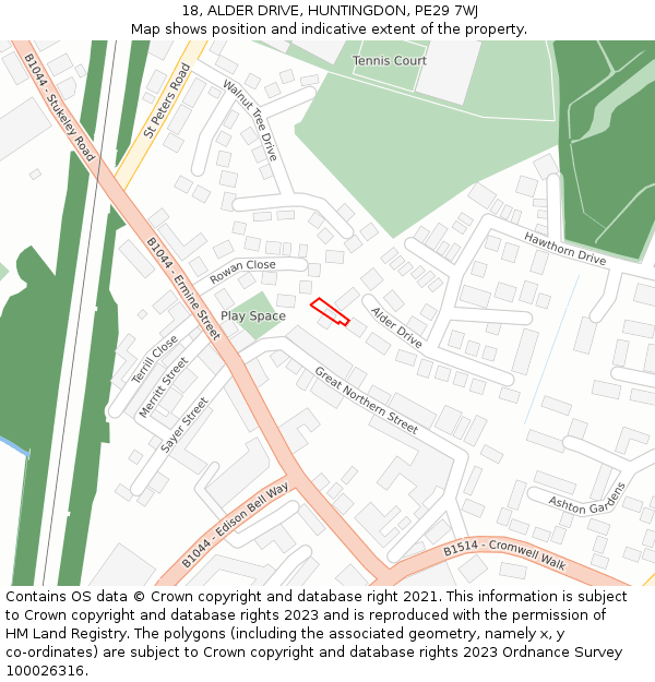 18, ALDER DRIVE, HUNTINGDON, PE29 7WJ: Location map and indicative extent of plot