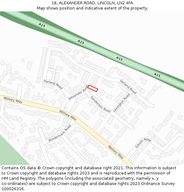18, ALEXANDER ROAD, LINCOLN, LN2 4FA: Location map and indicative extent of plot