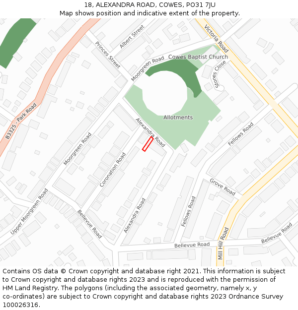 18, ALEXANDRA ROAD, COWES, PO31 7JU: Location map and indicative extent of plot