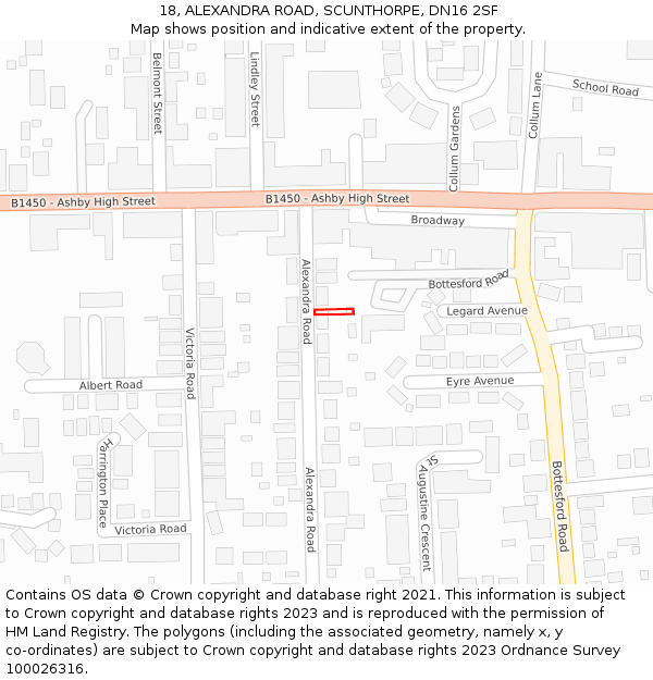 18, ALEXANDRA ROAD, SCUNTHORPE, DN16 2SF: Location map and indicative extent of plot