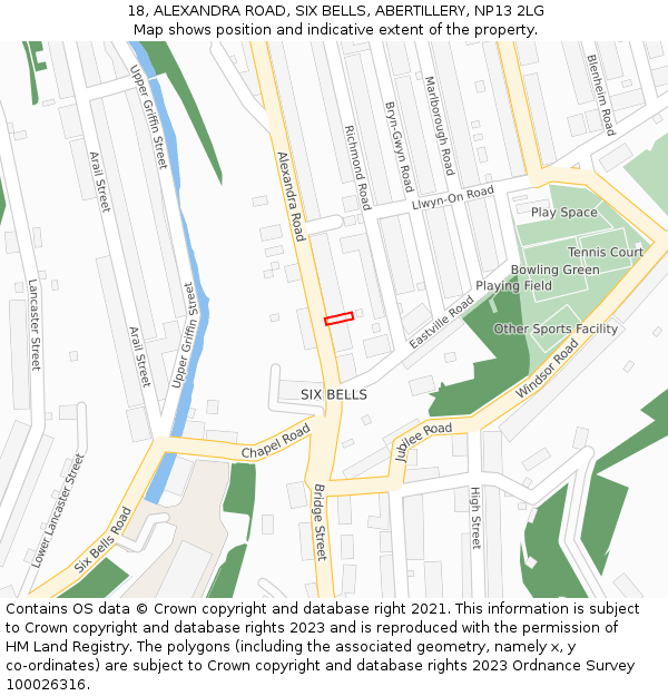 18, ALEXANDRA ROAD, SIX BELLS, ABERTILLERY, NP13 2LG: Location map and indicative extent of plot