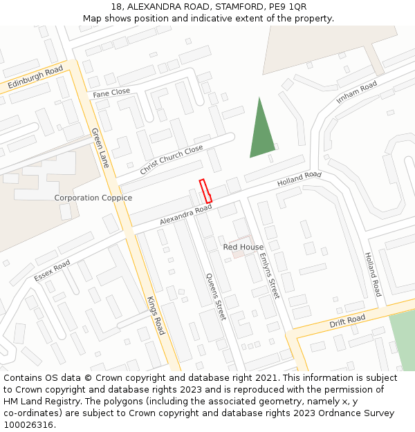18, ALEXANDRA ROAD, STAMFORD, PE9 1QR: Location map and indicative extent of plot