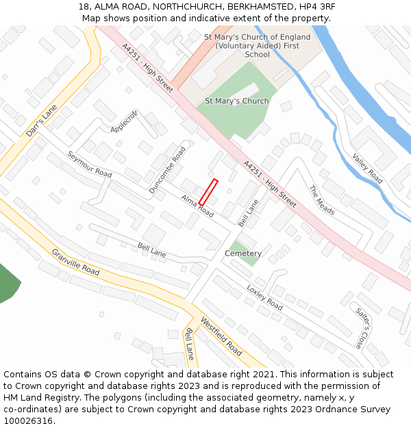 18, ALMA ROAD, NORTHCHURCH, BERKHAMSTED, HP4 3RF: Location map and indicative extent of plot