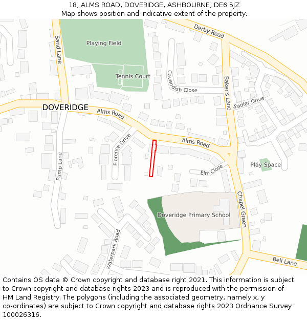 18, ALMS ROAD, DOVERIDGE, ASHBOURNE, DE6 5JZ: Location map and indicative extent of plot