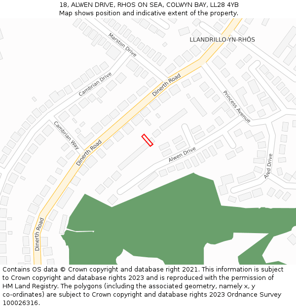 18, ALWEN DRIVE, RHOS ON SEA, COLWYN BAY, LL28 4YB: Location map and indicative extent of plot