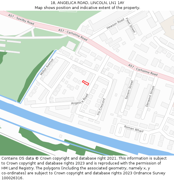 18, ANGELICA ROAD, LINCOLN, LN1 1AY: Location map and indicative extent of plot