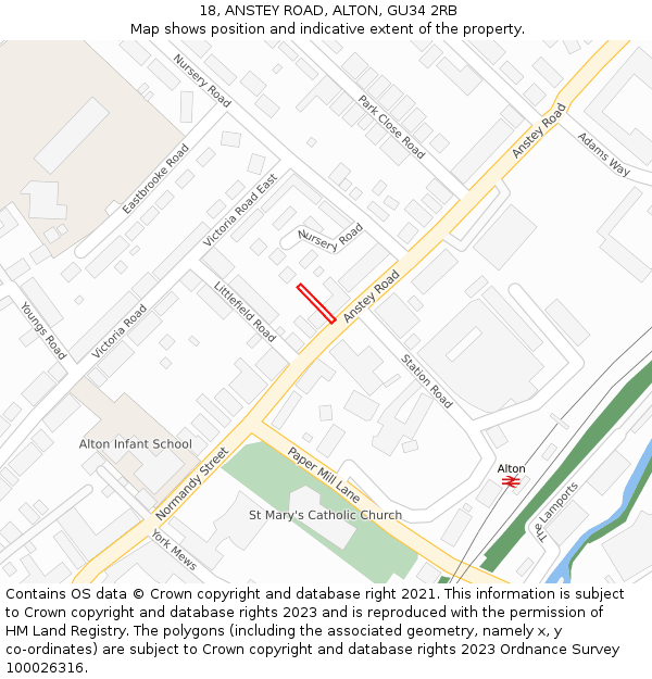 18, ANSTEY ROAD, ALTON, GU34 2RB: Location map and indicative extent of plot