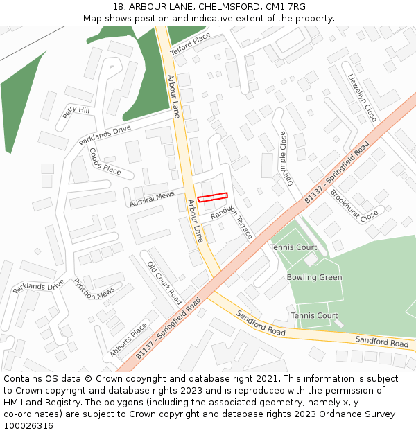 18, ARBOUR LANE, CHELMSFORD, CM1 7RG: Location map and indicative extent of plot