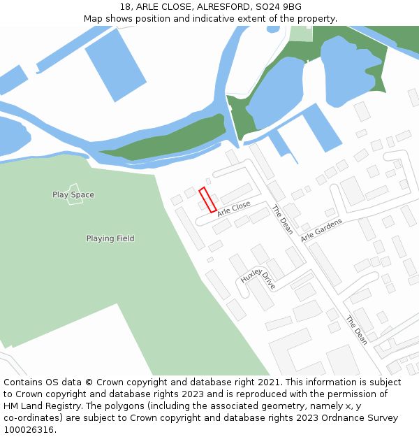 18, ARLE CLOSE, ALRESFORD, SO24 9BG: Location map and indicative extent of plot