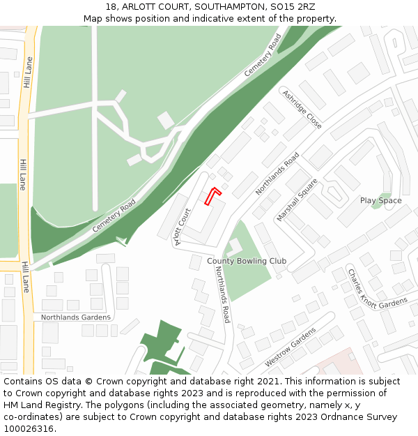 18, ARLOTT COURT, SOUTHAMPTON, SO15 2RZ: Location map and indicative extent of plot