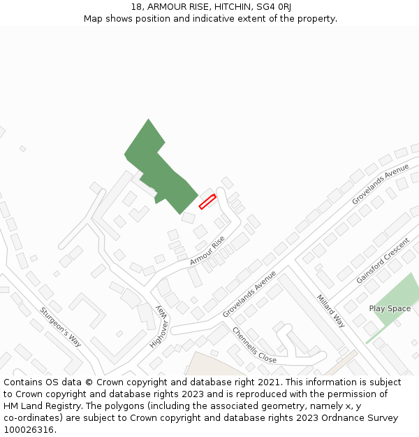 18, ARMOUR RISE, HITCHIN, SG4 0RJ: Location map and indicative extent of plot