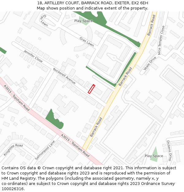 18, ARTILLERY COURT, BARRACK ROAD, EXETER, EX2 6EH: Location map and indicative extent of plot