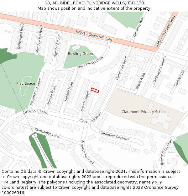18, ARUNDEL ROAD, TUNBRIDGE WELLS, TN1 1TB: Location map and indicative extent of plot