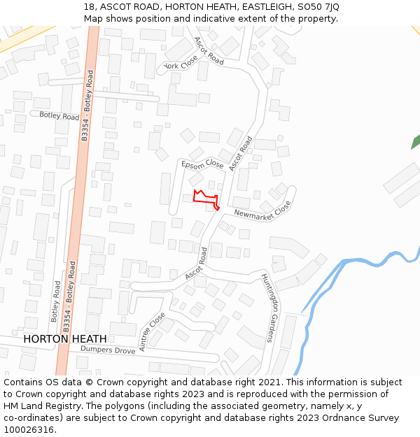 18, ASCOT ROAD, HORTON HEATH, EASTLEIGH, SO50 7JQ: Location map and indicative extent of plot