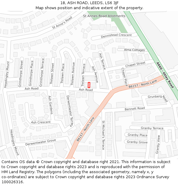 18, ASH ROAD, LEEDS, LS6 3JF: Location map and indicative extent of plot